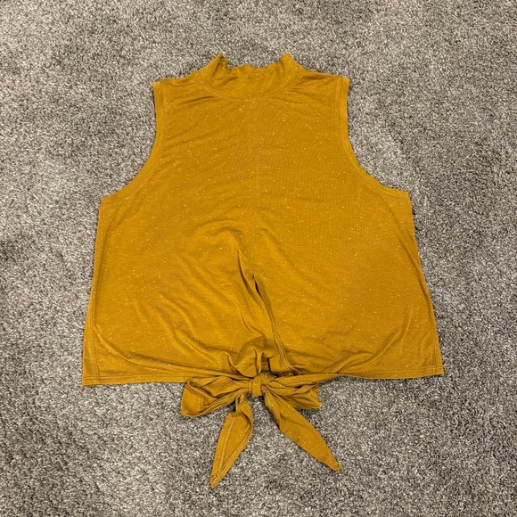 Lululemon Athletica Mustard Mock Neck Tie Tank Top - Picture 3 of 7